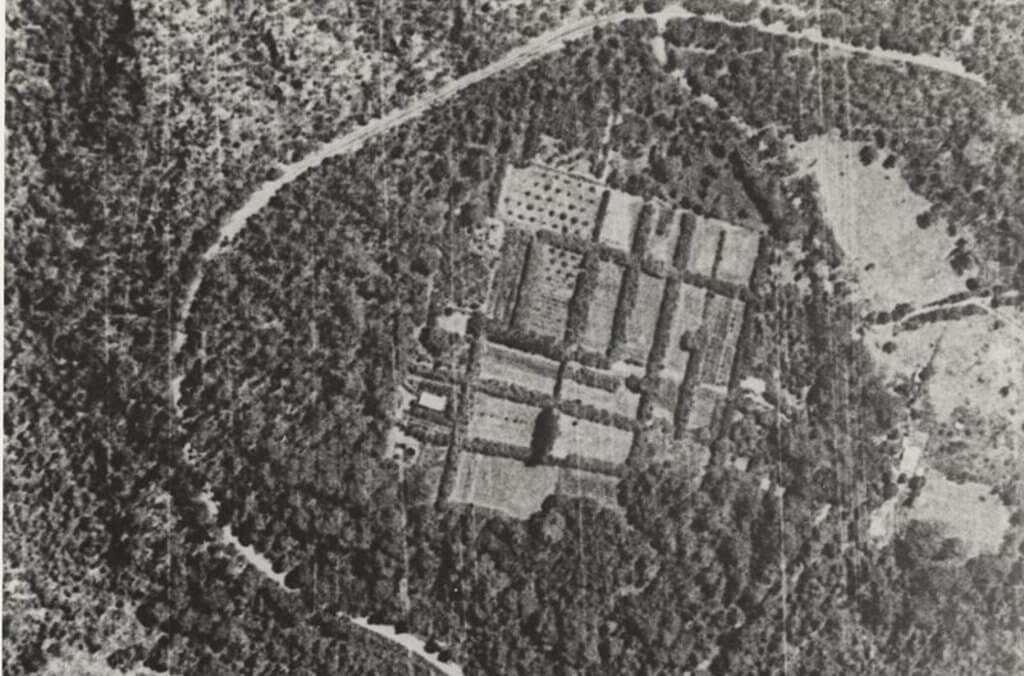 Aerial map of the Blue Mountains Botanic Garden circa 1980