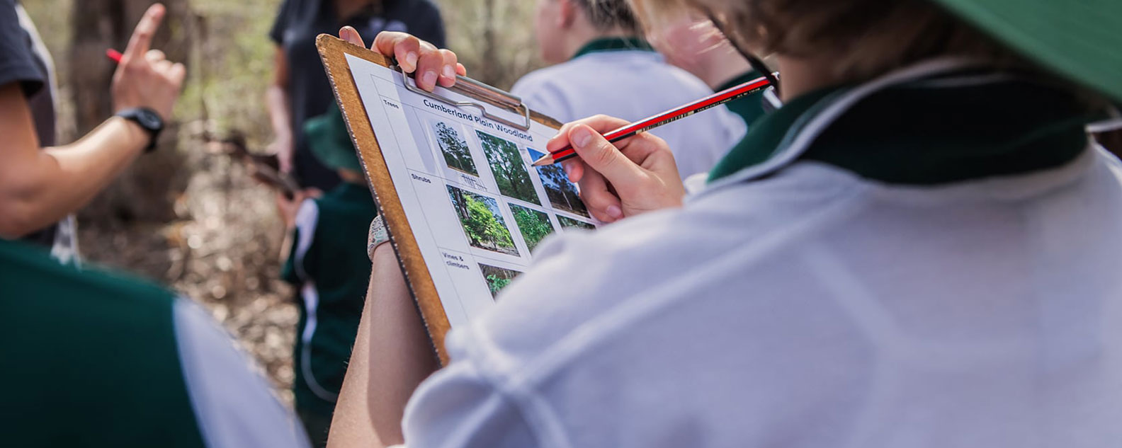 Looking over the shoulder of a student who is drawing.