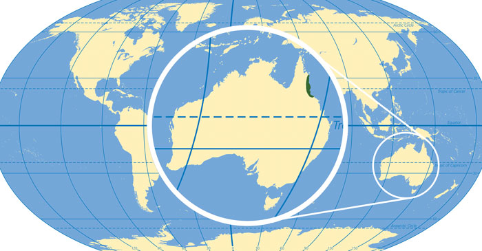 Map of the Licuala ramsayi's habitat