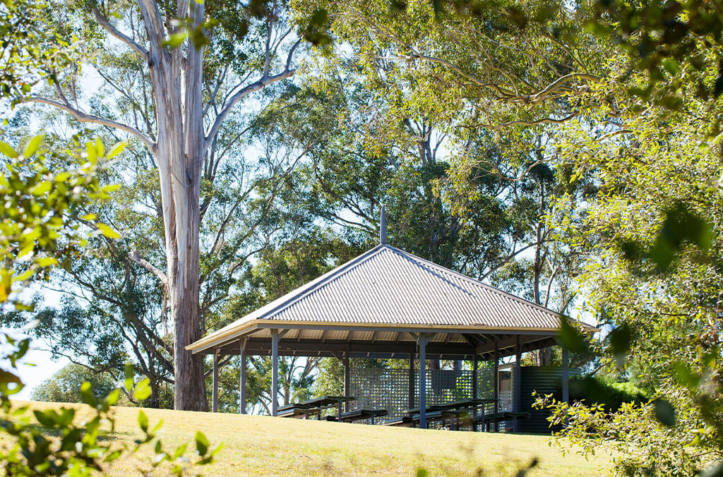 Bottlebrush Garden Picnic Shelter 1 among the trees