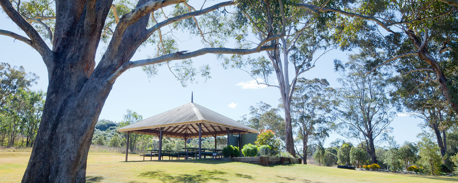 Bottlebrush Garden Picnic Shelter 1 from a distance