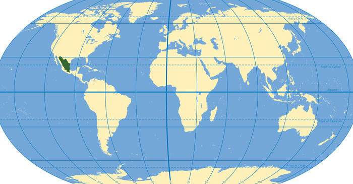 Map of the Mexican Parlour Palm's habitat