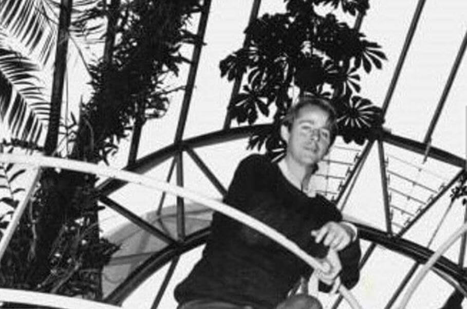 Black and white image of Brett Summerell at the Sydney Tropical Centre (now The Calyx) in 1994 