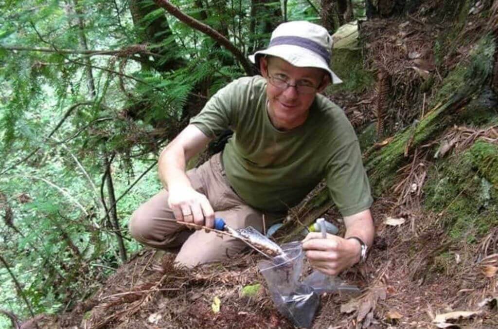 Dr Brett Summerell at the secret Wollemi Pine site in Wollemi Pine National Park collecting soil samples to test for the presence of the deadly Phytophthora disease in 2004.