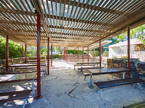 Picnic tables under a shelter