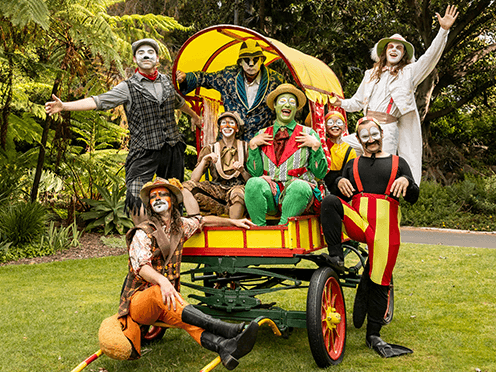 Wind in the Willows characters posing on a caravan