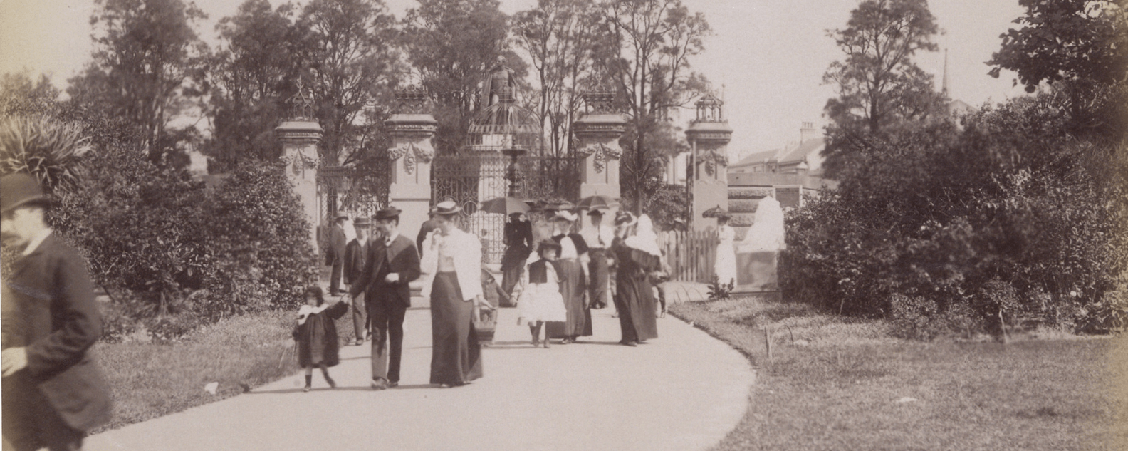 Historical image in sepia tones, Royal Botanic Garden Sydney