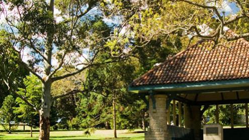 picnic shelter and shady lawn