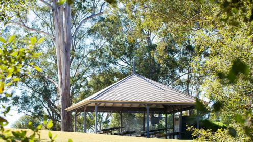 Bottlebrush Garden Picnic Shelter 1 among the trees