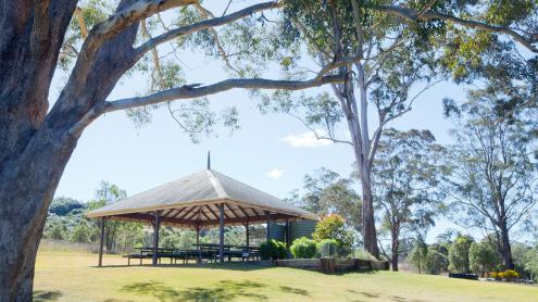 Bottlebrush Garden Picnic Shelter 1 from a distance