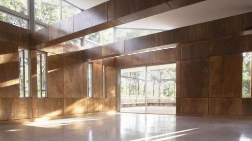 Inside of the Bowden Centre looking towards the woodland outside