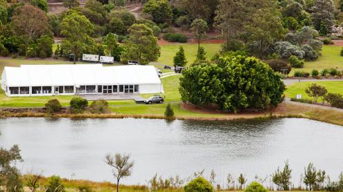 Aerial shot of Marquee Lawn set up for a wedding