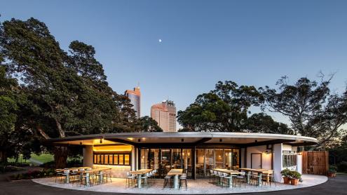 Terrace on the Domain at dusk