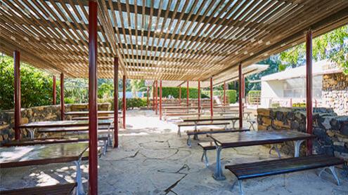 Picnic tables under a shelter