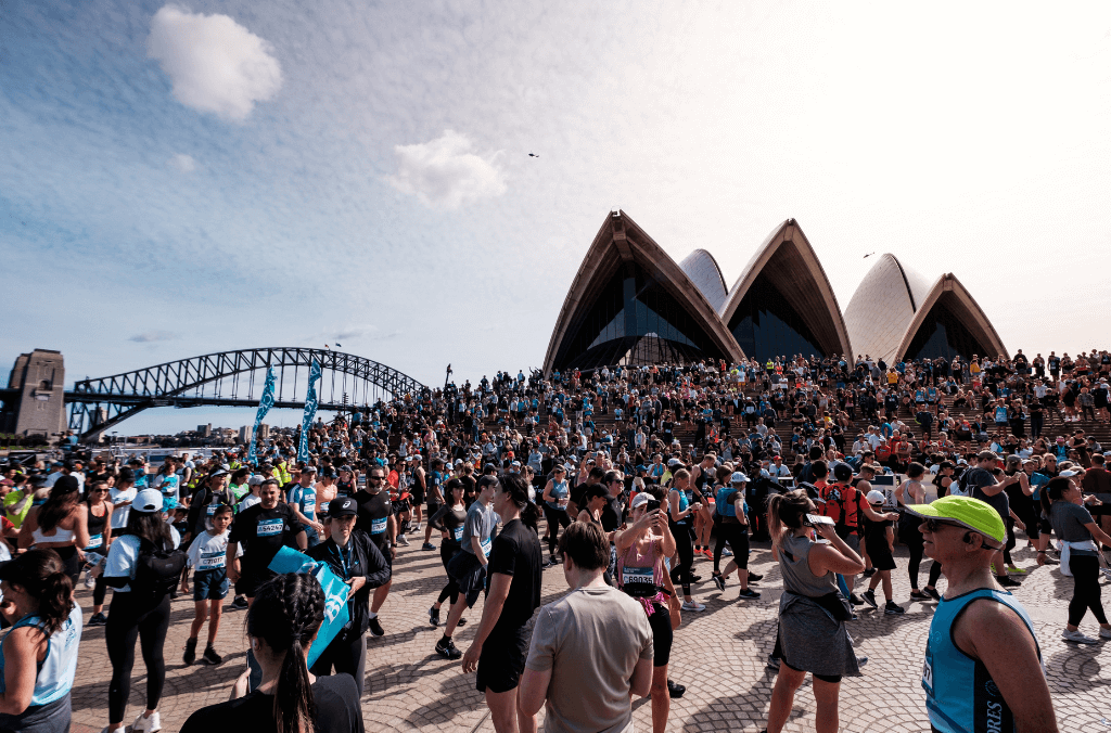 Marathon runners on the Sydney Opera House forecourt